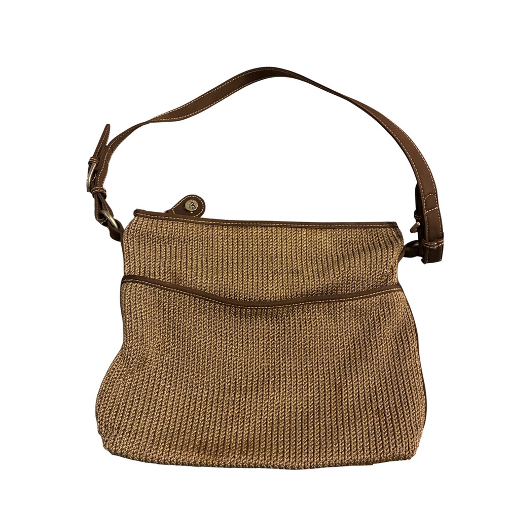 The Sak Crochet Shoulder Bag Tan Brown Knit Hobo Purse Adjustable Strap